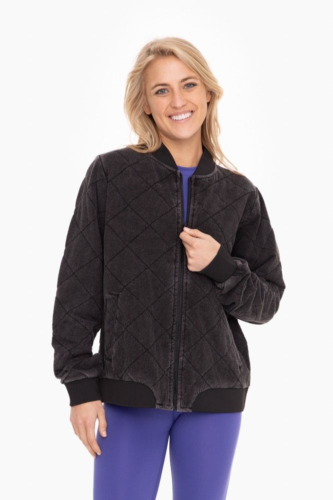 Black Mineral Wash Bomber Jacket