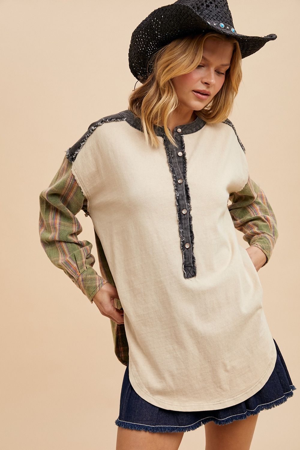 Plaid Contrast Henley