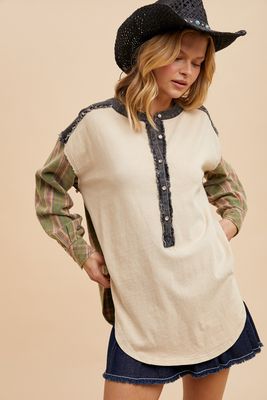 Plaid Contrast Henley
