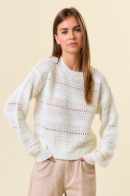 Ivory Open Knit Patterned Sweater