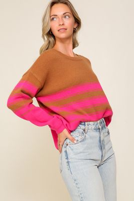 Brown &amp; Fushia Stripe Sweater