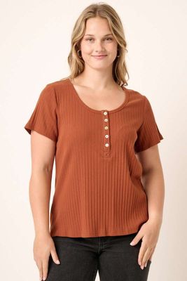 Rust Ribbed Henley Top