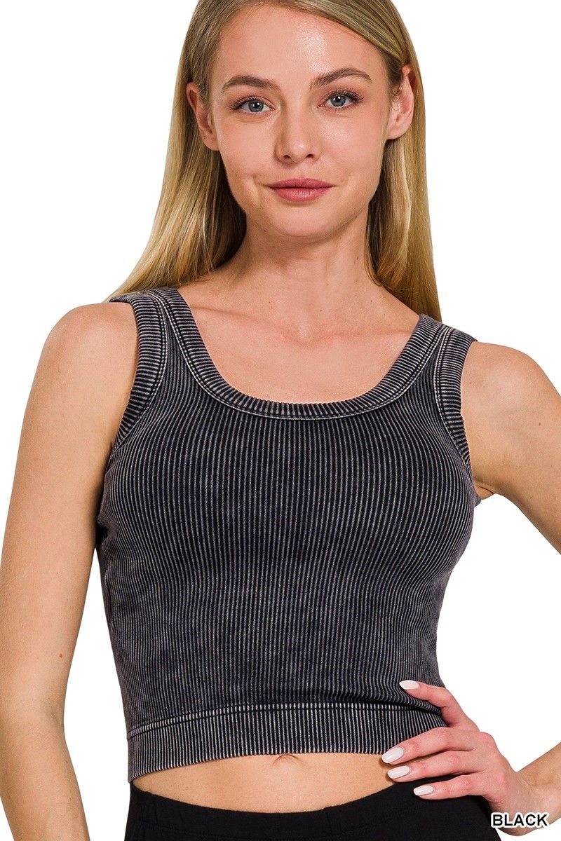 Padded Scoop Rib Tank, Color: Washed Black, Size: S/M