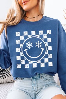 Smiley Snowflake Checker Sweatshirt