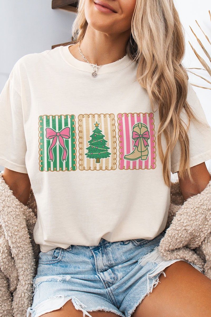 Bow Tree Boot Holiday Tee