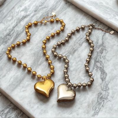 Beaded Heart Necklace- Silver