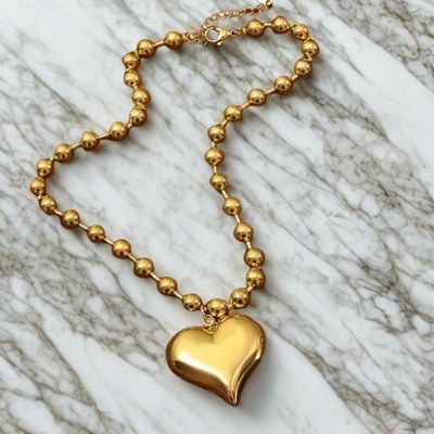 Beaded Heart Necklace -Gold