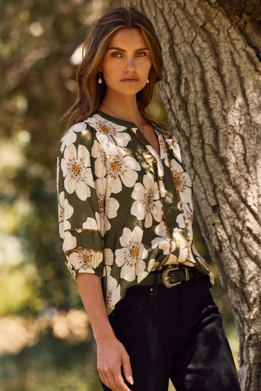 Olive Floral Blouse