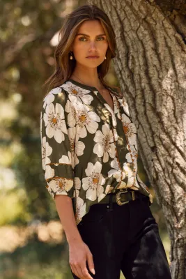 Olive Floral Blouse