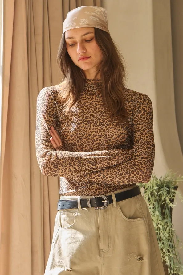 Plus Leopard Mesh Top