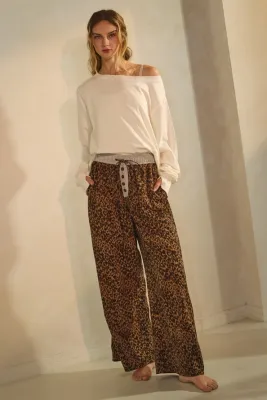 Plus Leopard Wide Leg Pant