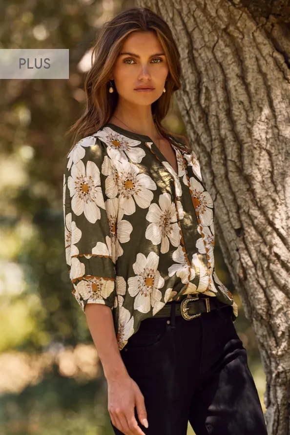 Pluse Olive Floral Blouse