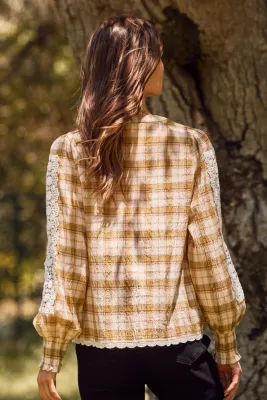 Plus Lace and Plaid Blouse