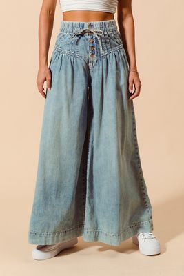 Fancy Wide Leg Button Jeans