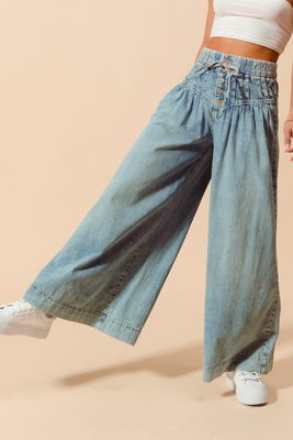 Fancy Wide Leg Button Jeans
