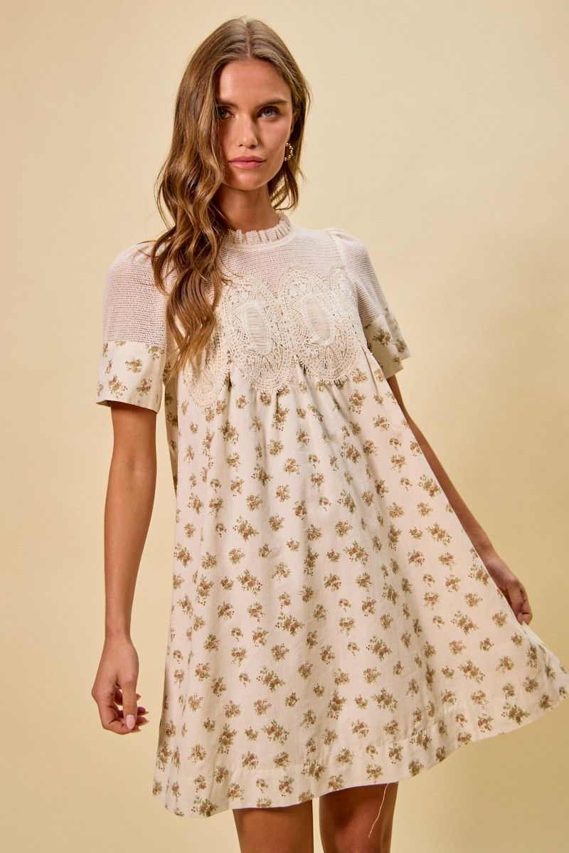 Beige Floral Mini Dress