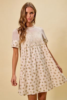 Beige Floral Mini Dress