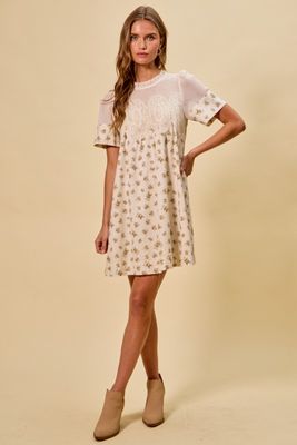 Beige Floral Mini Dress