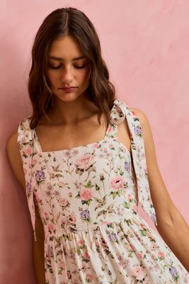 Pink Floral Shoulder Tie Dress