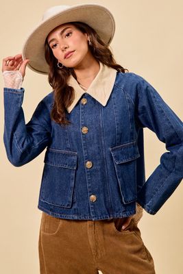 Zip UP Button Denim Jacket