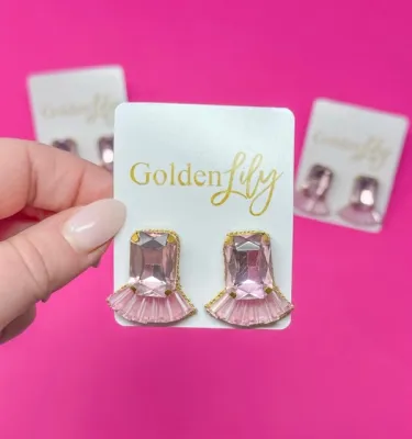 Pink Gem Stud Earrings