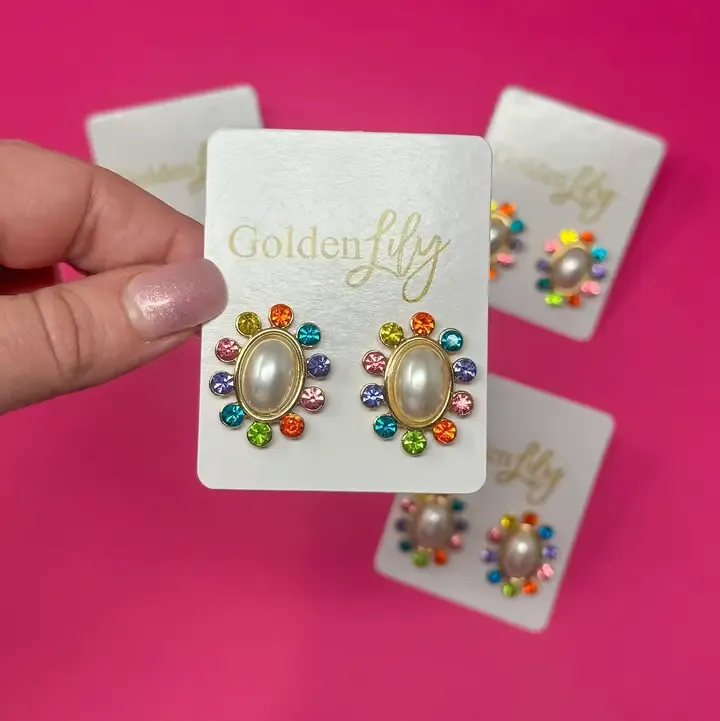 Pearl Multi Stone Stud Earring