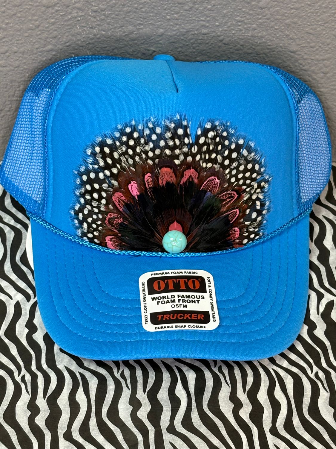 Feather Trucker Hat- Electric Blue