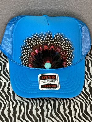 Feather Trucker Hat- Electric Blue