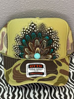 Feather Trucker Hat- Tickle of Teal