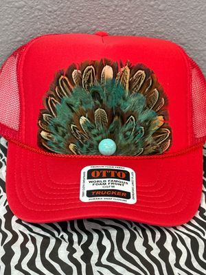 Feathered Trucker Hat- Red