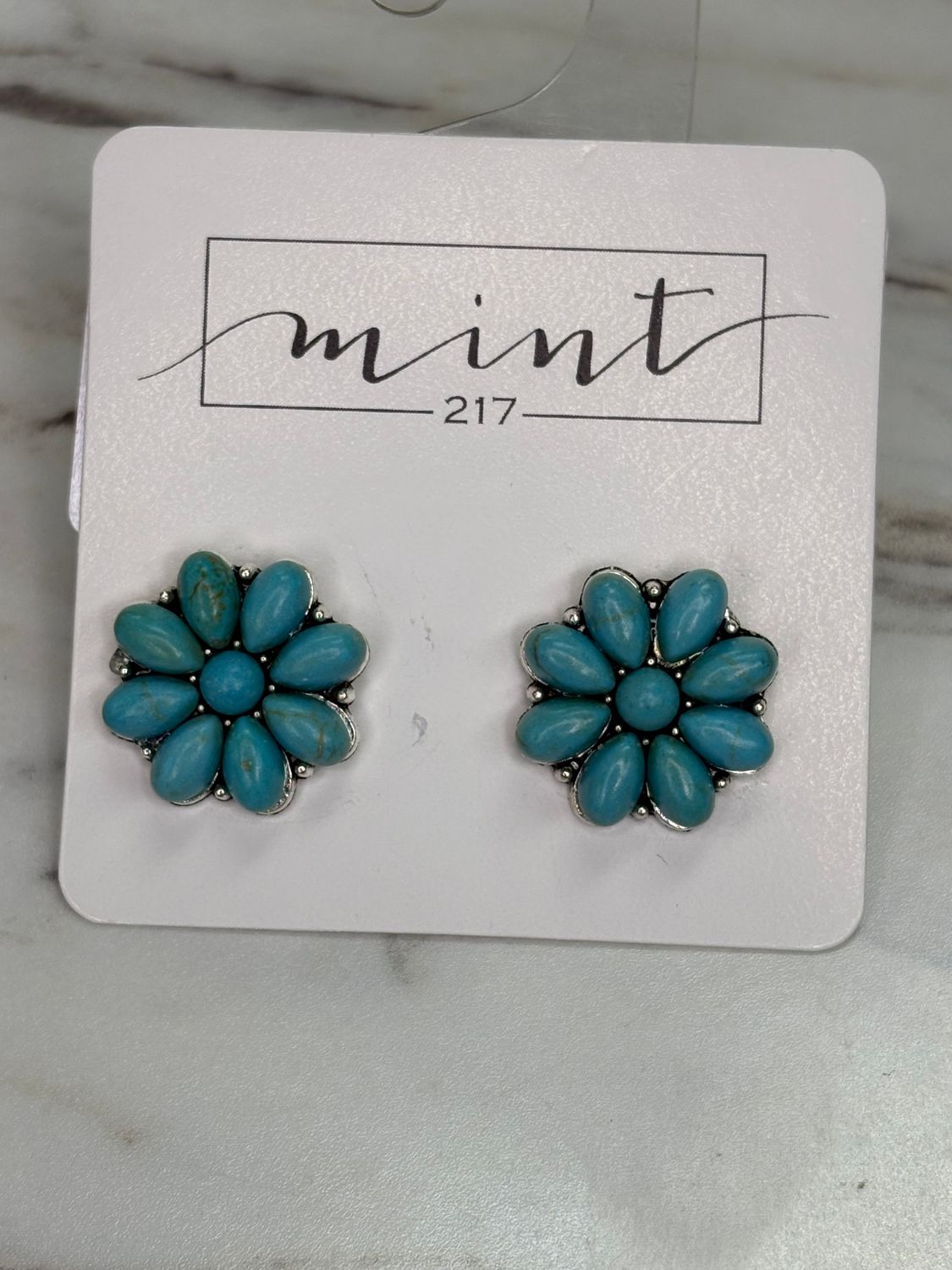Faux Turquoise  Floral Stud