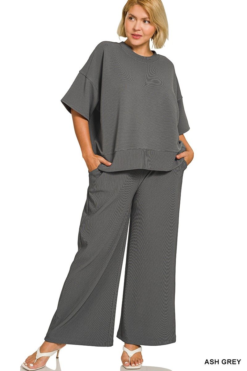 Plus Ribbed Tee/Pant Set