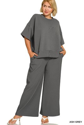 Plus Ribbed Tee/Pant Set