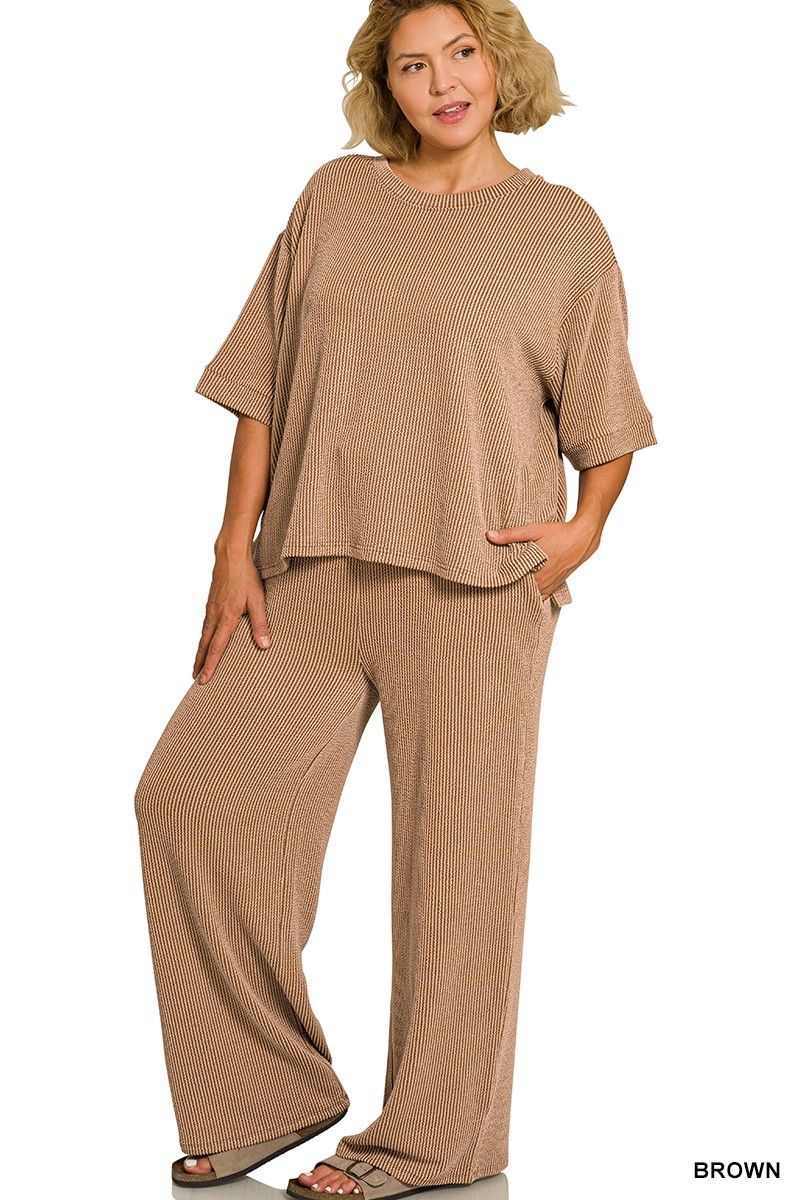 Plus Ribbed Brown Set