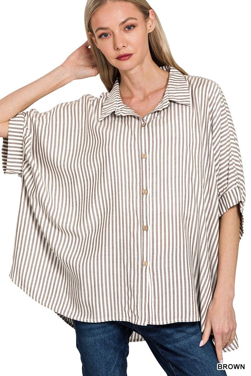 Plus Stripe Button Up Top