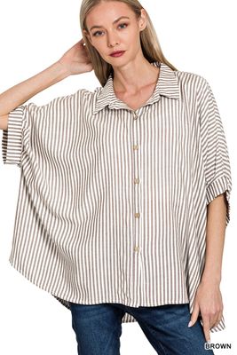 Plus Stripe Button Up Top