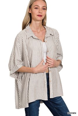 Plus Stripe Button Up Top