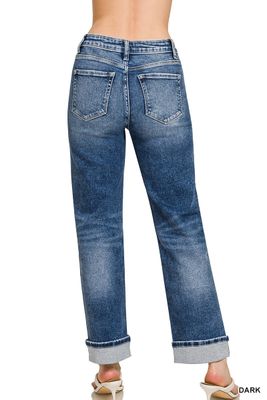 Zenana Cuffed Straight Denim