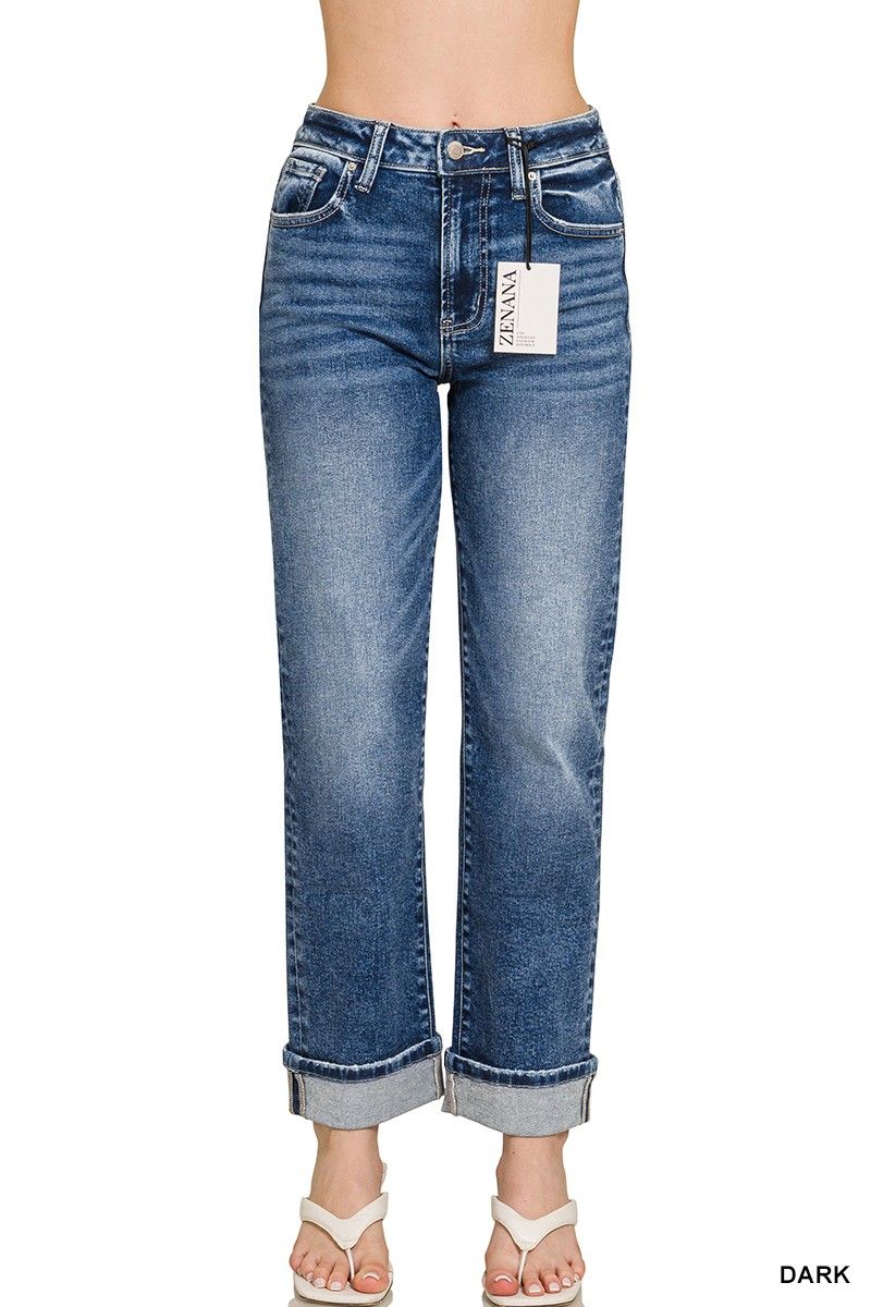 Zenana Cuffed Straight Denim