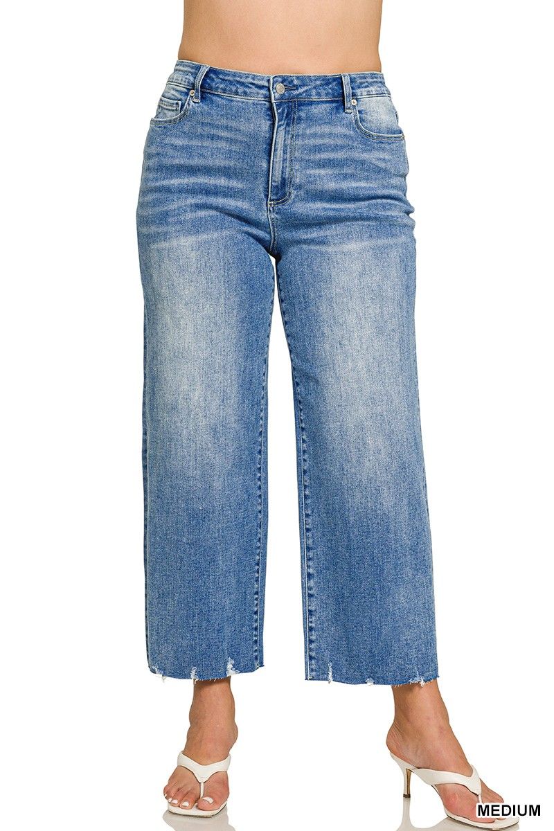 Plus Wide Leg Hem Cropped Denim