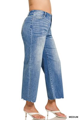 Plus Wide Leg Hem Cropped Denim