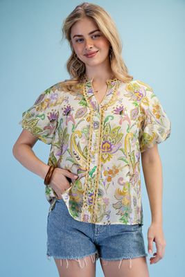 Puff Sleeve Button Up Floral Top