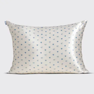 Standard Satin Pillowcase - Pearlized Cream &amp; Coastal Blue Print