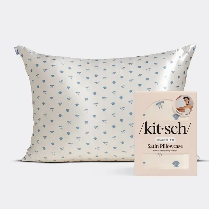 Standard Satin Pillowcase - Pearlized Cream &amp; Coastal Blue Print