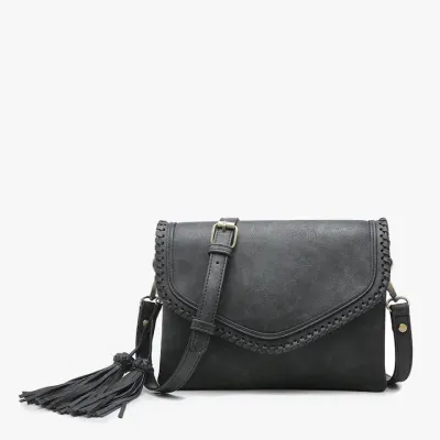 Sloane Flapover Crossbody w/ Whipstitch and Tassel