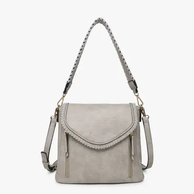 Lorelei Double Zip Whipstitch Trim Crossbody-LT grey