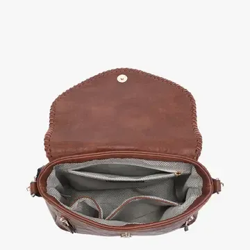 Lorelei Double Zip Whipstitch Trim Crossbody-LT grey