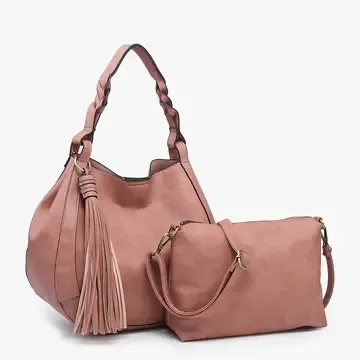 Eloise Large Tassel Hobo- Dark Rose