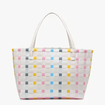 Abigail Basketweave Tote W/Vegan Leather Straps