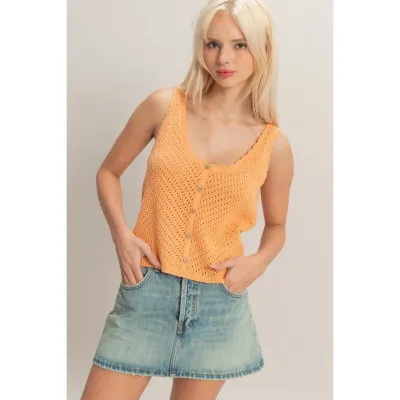 Knit Scallop Edge Button Front Tank Top